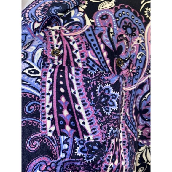 Jones New York Signature Women Navy Purple Paisley Blouse Top Plus Size 2X - Picture 5 of 13